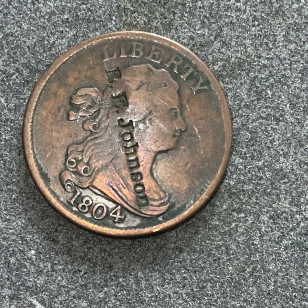 1804 Spiked Chin Half Cent. Stems, crosslet 4 with cud errors on the obverse.